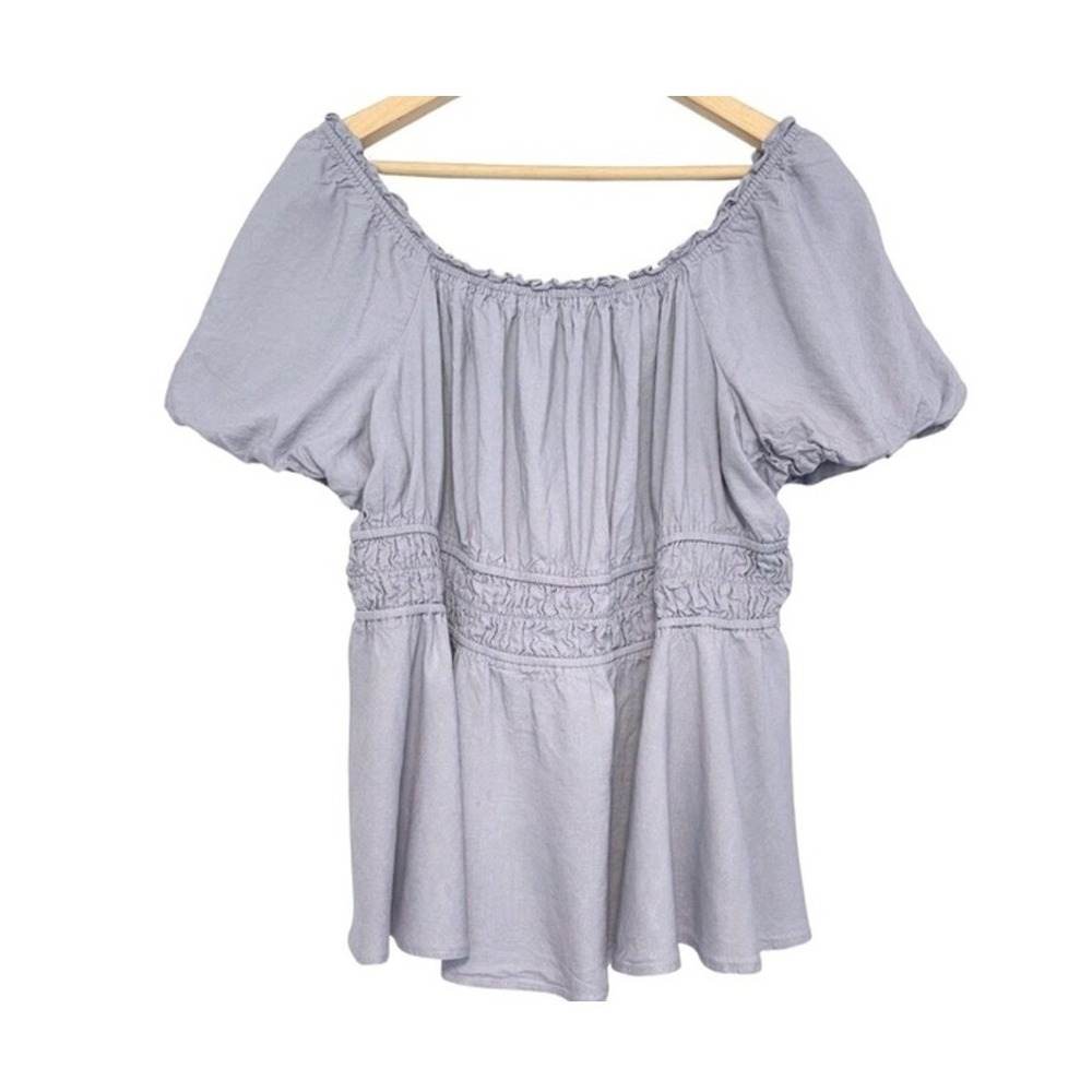 Torrid Puff Sleeve Blouse Top Womens 2X Lilac Gray Linen Blend Boho Renfair